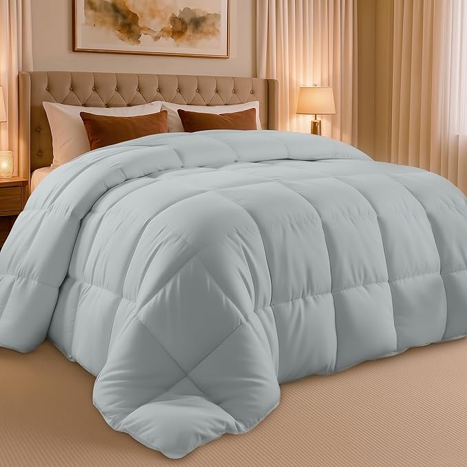 Utopia Bedding King Comforter Duvet Insert, Quilted Light Grey Comforter with Corner Tabs, Box Stitched Down Alternative Comforters King Size 90 x 102 inches