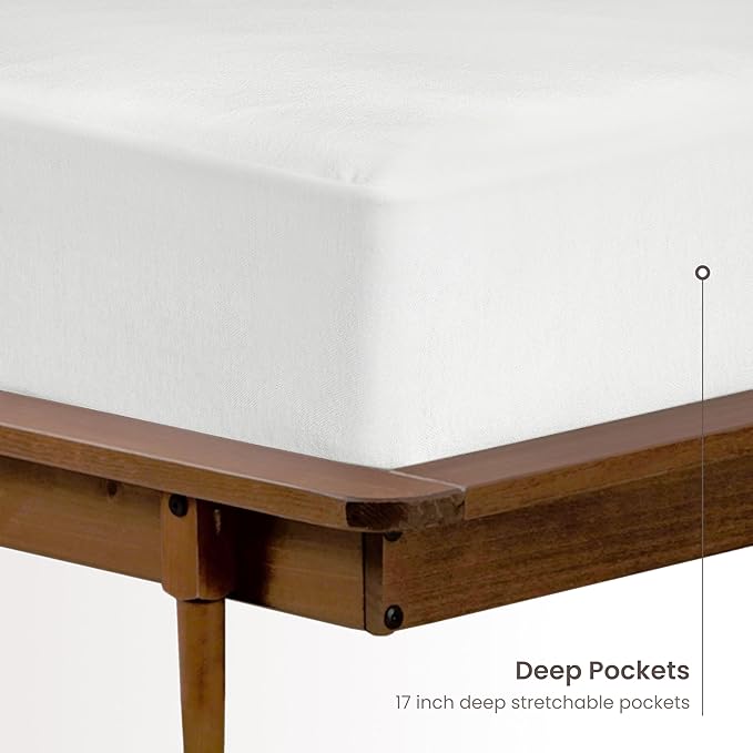 Bioweaves Organic Cotton Jersey Twin Waterproof Mattress Protector Pad |39" x 75"| GOTS Certified Fitted Mattress Cover with Cotton Skirt, Breathable & Noiseless Top Layer, 17 Inch Deep Pocket, White