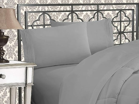 Elegant Comfort Wrinkle & Fade Resistant 1500 Premium Hotel Quality Microfiber Ultra Soft Luxurious 4-Piece Bed Sheet Set with Deep Pockets, King, Silver