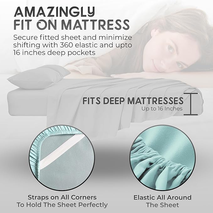Royal Bliss King Size Sheets Set - 4 Piece Bedding - Wrinkle Free, Double Brushed, Cooling Bed Sheets - King Size (Aqua)