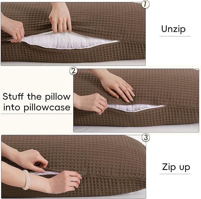PHF Ultra Soft Waffle Weave Body Pillowcase with Zipper, No Insert, 1Pack 20" x 54" Pillow Sham, Breathable & Skin-Friendly Body Pillow case, Stylish Decorative Bed Pillow Cover, Mocha