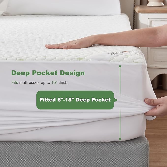 Waterproof Mattress Protector, Twin Size Mattress Pad Fitted 6"-15" Deep Pocket, 3D Air Fabric Soft Breathable Bed Mattress Cover Noiseless Washable