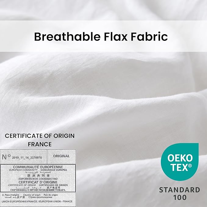Simple&Opulence 100% Linen Duvet Cover Set with Crossed Embroidery Washed - 3 Pieces (1 Duvet Cover with 2 Pillow Shams) Soft Breathable Farmhouse - White, King Size