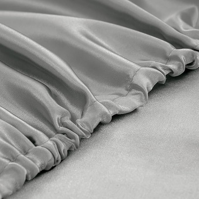 Homiest 4pcs Satin Sheets Set Luxury Silky Satin Bedding Set with Deep Pocket, 1 Fitted Sheet + 1 Flat Sheet + 2 Pillowcases (Queen Size, Light Grey)