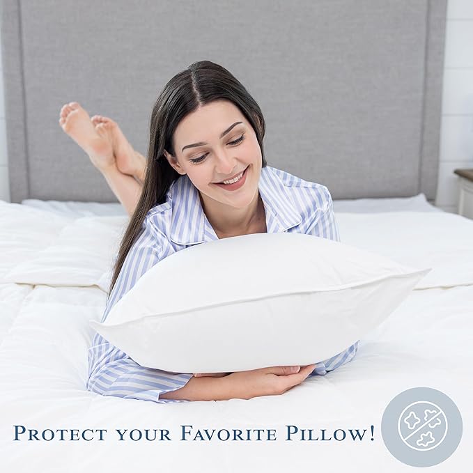 Feather/Down-Proof, 100% Cotton, Pillow Protector - Reduce Pokes with Hypoallergenic, Breathable, Machine Washable, Quiet, Soft Covers - Zippered Enclosure & Machine Washable (2, Jumbo)