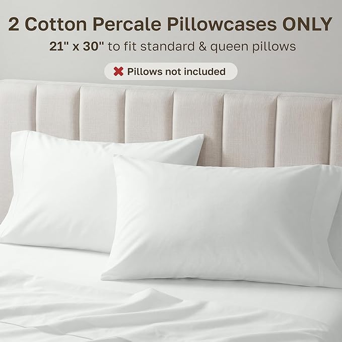 California Design Den Pillowcases Queen Size Set of 2-100% Egyptian Cotton, Crisp Percale Feel, Soft & Breathable, Fits Both Standard & Queen Pillows - Silver