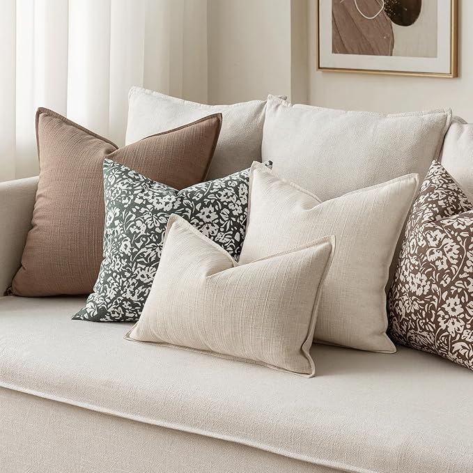 MIULEE Euro Sham Pillow Covers for Bed 24x24, 2 Pack Natural Beige Thick & Textured Decorative Throw Pillow Covers, Neutral Linen Cushion Cases, Modern Farmhouse Home Decor, No Filling