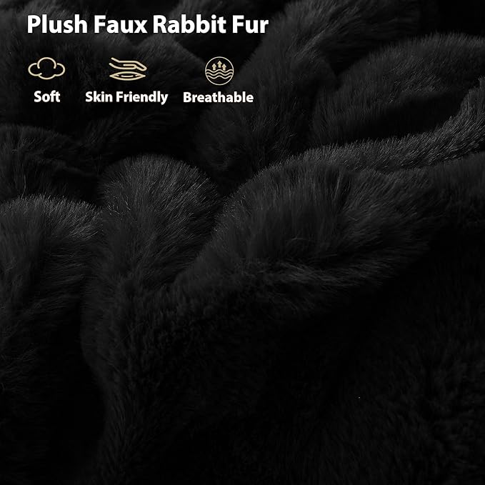 LIFEREVO Fluffy Faux Rabbit Fur Body Pillow Cover, Luxury Bubble Waffle Shaggy Plush Bed Body Pillowcase with Zipper Closure, Long 20"x54" Fuzzy Furry Pillow Case for Adults Kids Girls Teens, Black