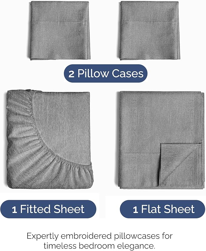 Cal King Size 4 Piece Sheet Set - Comfy Breathable & Cooling Sheets - Hotel Luxury Bed Sheets for Women & Men - Deep Pockets, Easy-Fit, Soft & Wrinkle Free Sheets - Heathered Grey Oeko-Tex Bed Sheets