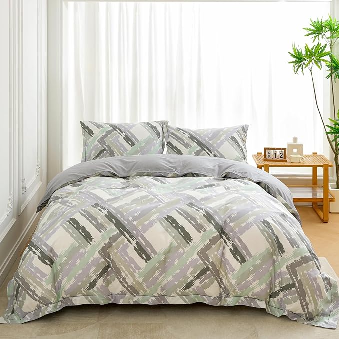 OAITE Duvet Cover Set King Size Floral Pattern Ultra Soft 100% Cotton Duvet Cover Sets 3-PC, Breathable Duvet Cover with Zipper Closure & Corner Ties(2 Pillow Shams,1 Duvet Cover)