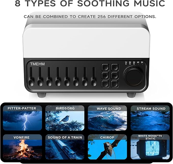 TMEHM 4-in-1 Sleep Sound Machine with White Noise & 8 Nature Sounds, Bluetooth Speaker, Night Light & Aroma Diffuser with Timer for Baby, Kids and Adults (Matte Black)