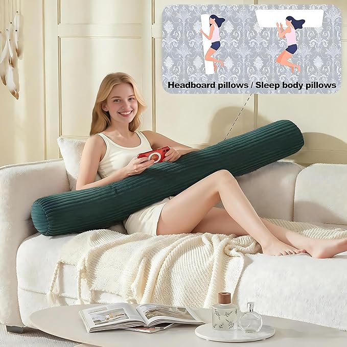 Headboard Pillow Twin, Large Triangular Wedge Cushion with Neck Roll Pillow for Reading Sitting Working, Backrest Positioning Support Bodypillow with Removable Washable Cover for Bed Dorm Sofa