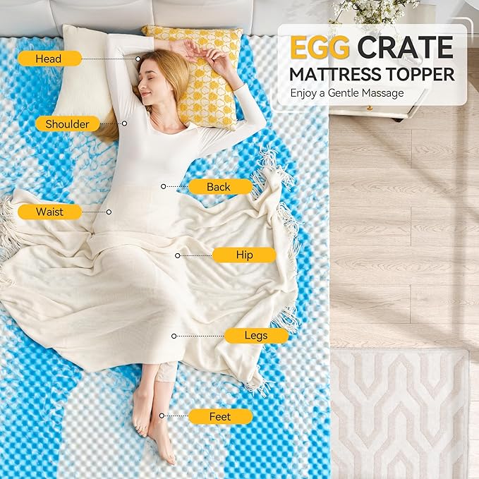 SINWEEK 2 Inch Egg Crate Memory Foam Mattress Topper Full Size, Soft Mattress Pad for Back Pain Relief, Bed Topper, CertiPUR-US Certified, Blue