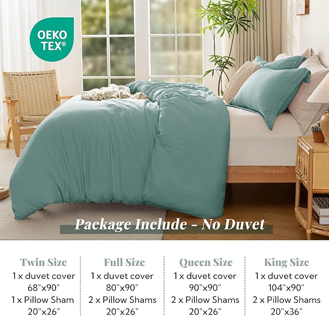 MILDLY Super Soft Duvet Cover 2pcs - 100% Washed Microfiber Grayish Teal Twin/Twin XL Comforter Cover Set with Zipper Closure & Corner Ties (No Comforter)