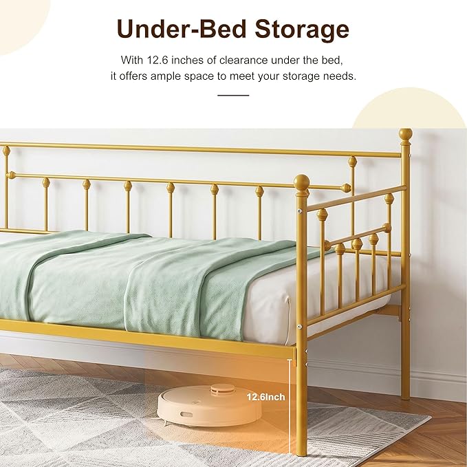 VECELO Daybed Frame, Twin Size Metal Platform Bed with Headboard,Heavy Duty Steel Slats Support for Living Room Bedroom Guest Room, Easy Assembly