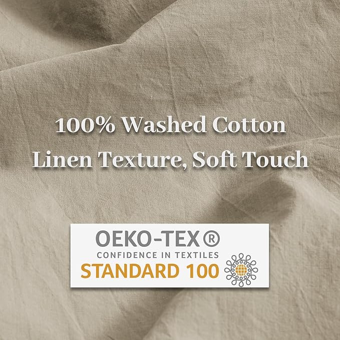 NEXHOME PRO Duvet Cover Set Oversized Queen 92"x98" Linen Feel Textured Organic Natural 100% Washed Cotton Duvet Cover 3 Pieces Bedding Set with Zipper Closure, Breathable, Soft (No Comforter)