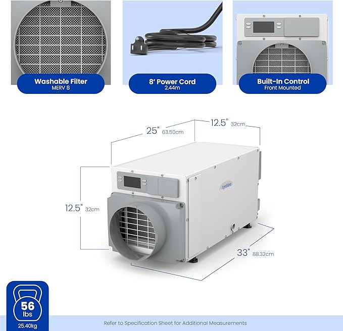 AprilAire E070 Crawl Space Dehumidifier for Basement & Crawlspace – 70-Pint High-Capacity Commercial Dehumidifier for Homes Up to 2,200 Sq. Ft. with Pump, Drain Hose, & Hanging Kit for DIY Install