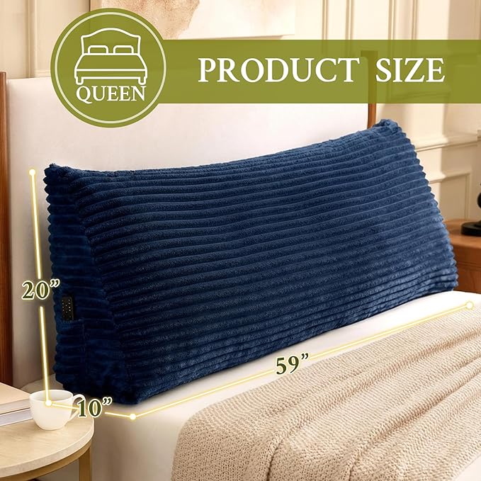 Headboard Pillow Queen, Headboard Wedge Pillow, Back Rest Pillows for Sitting, Reading, Working, Triangle Pillow with Removable Cover, Daybed Pillows for Bed Dorm Sofa, Navy Blue