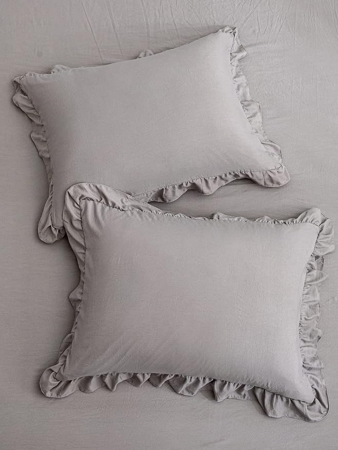 Light Gray Pillowcases King Pillowcases Cute Pillow Cover Gray Ruffled Pillow Shams Set of 2 Chic Boho Pillowcases 2 Pack (King (20''x36''), Light Grey)