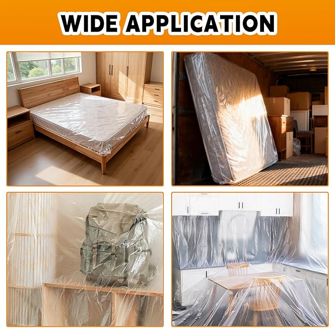 TopSoon 2PK Clear Plastic Mattress Bag - Moving & Storage Cover for Mattress or Box Spring - Heavy-Duty Disposal Supplies (4mil, King)