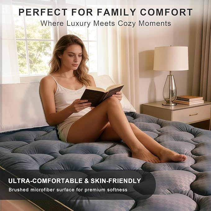 2~3In Extra Thick Mattress Topper Cooling Pillow Top Airflow Design for Hot Sleepers, Soft Comfort & Supportive, Pressure-Relieving Pad for Back & Side Sleepers, Easy Setup & Wash, Queen 60”*80”