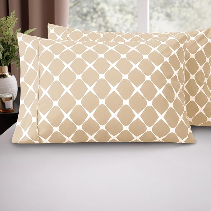 Elegant Comfort Luxury Ultra-Soft 2-Piece Pillowcase Set - 1500 Premium Hotel Quality Microfiber Double Brushed - Wrinkle Resistant, King Size, Bloomingdale Pattern Cream