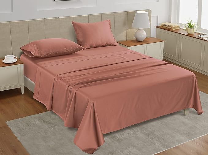 LANE LINEN Twin Bed Sheets Set - 450 Thread Count Set - 100% Cotton Sheets Twin Size Bed Set - Ultra Soft Cotton Bed Sheet Set - Sateen Weave Hotel Sheets - Rose Dawn