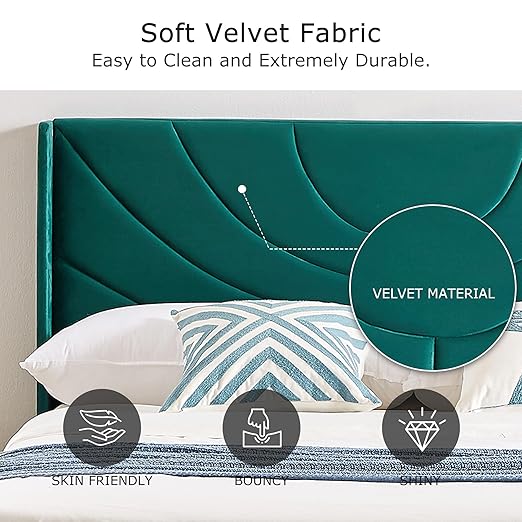 VECELO Upholstered Platform Twin Bed Frame with Fabric Headboard for Kids,Wooden Slats Support/No Box Spring Needed/Mattress Foundation,Dark Green