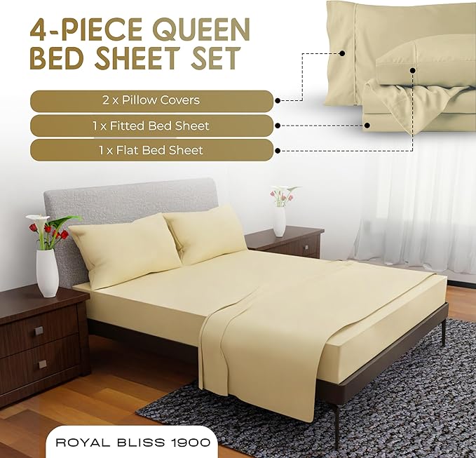 Queen Sheet Set - 4 Piece Double Brushed Queen Size Deep Pocket Bedding - Tan Cooling Sheets
