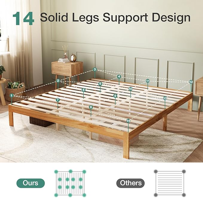 Novilla 12 Inch Wooden King Size Bed Frame, Classic Solid Wood Platform Bed Frame King Size, Sturdy Wood Slat Support, No Box Spring Needed, Easy Assembly