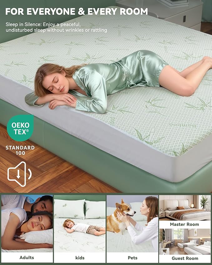 Waterproof Mattress Protector King Cooling Cover for Hot Sleepers 3D Air Fabric Breathable Noiseless & Soft Bed Cover for 6-18" Deep Pocket Adults, Incontinence 15% Viscose from Bamboo