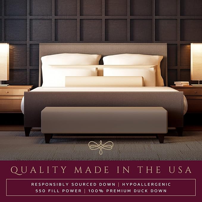 Luxury Down Feather Pillow Set of 2 - Queen/King Bed Pillows for Sleeping with Premium 100% Cotton Cover (King)