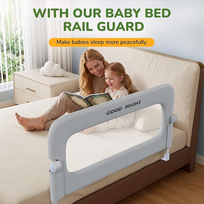 Bed Guard Rail for Toddlers - 47" Adjustable Heights & Folding up Portable Bed Railing for Baby - Toddler Bed Rails Guard for Crib, Twin, Bunk,Full Size, Queen & King Bed(Grey)