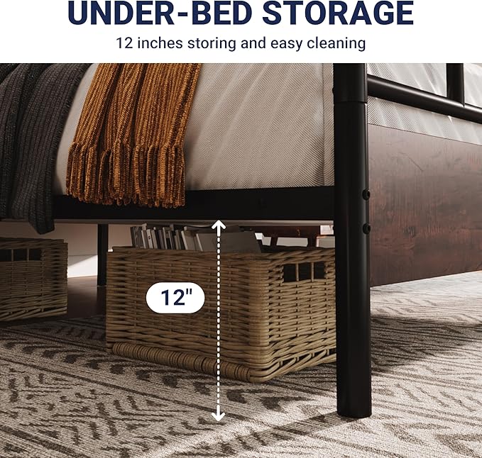 Allewie Full Size Platform Bed Frame with Wooden Headboard and Footboard, Heavy Duty 13 Metal Slats Support, Under-Bed Storage, No Box Spring Needed, Noise Free, Easy Assembly, Mahogany