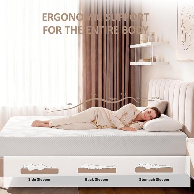 Queen Size 12 Inch Memory Foam Mattress, Gel Cooling Bed Mattress with Breathable and Removable Cover, Medium Firm for Pressure & Pain Relief, in a Box | Fiberglass Free | CertiPUR-US Certified