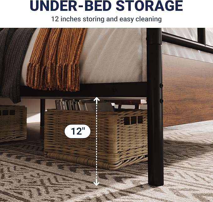 Allewie King Size Platform Bed Frame with Wooden Headboard and Footboard, Heavy Duty 13 Metal Slats Support, Under-Bed Storage, No Box Spring Needed, Noise Free, Easy Assembly, Walnut