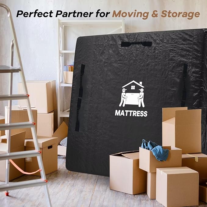 Mattress Bags for Moving, BETU Mattress Protector Waterproof Mattress Cover Storage Bags with 8 Heavy-Duty Handles and Zipper for Bed Extra Thick Large Reusable,86"x75"x15",Black