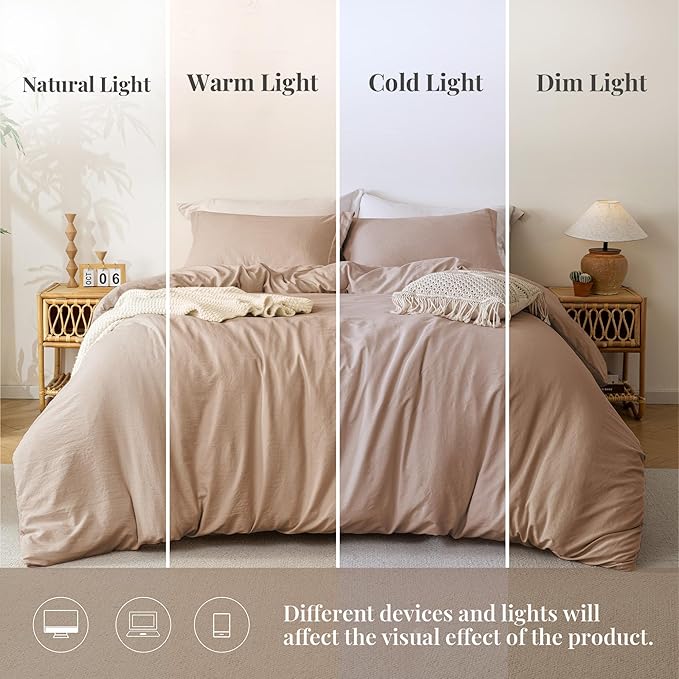 MILDLY Super Soft Duvet Cover - 100% Microfiber Polyester Rugby Tan Comforter Cover Set 3 Pieces with Zipper Closure & Corner Ties (No Comforter)