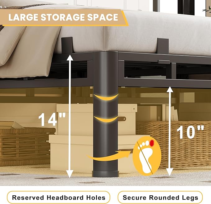 14 Inch Twin XL Bed Frame, Metal Double Layer Steel 4000 lbs Capacity, Platform with Large Under Bed Storage Space, No Box Spring Needed, Noise-Free, Easy Assembly