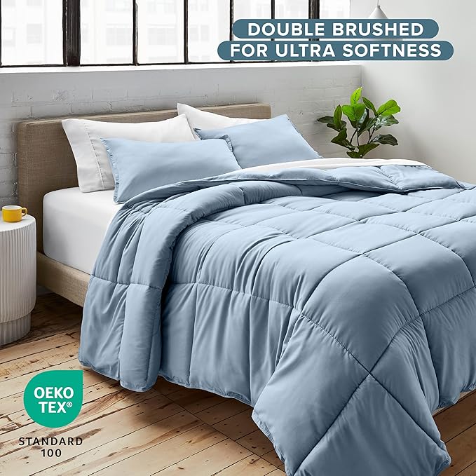 Bare Home Comforter Set - King/California King Size - Ultra-Soft - Goose Down Alternative - Premium 1800 Series - All Season Warmth (King/Cal King, Dusty Blue)