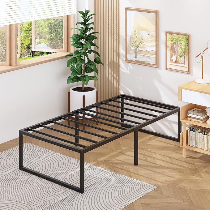 Lutown-Teen 18 Inch Twin Bed Frames Heavy Duty Metal Twin Platform Bed Frame No Box Spring Needed, Noise Free, Easy Assembly, Black