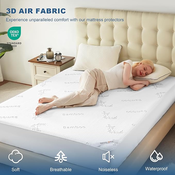 BEDLORE King Size Waterproof Mattress Protector Viscose Derived from Bamboo, Soft Mattress Cover Fitted with Deep Pocket 6"-18", Breathable Noiseless Mattress Pad, Machine Washable(White)