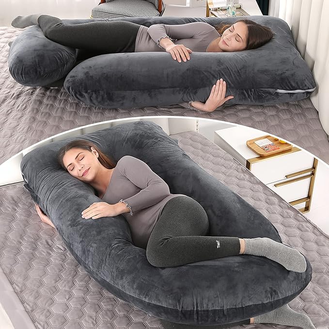 U-Shaped Full Body Pregnancy Pillow for Sleeping – 57" Maternity Pillow with Removable Cover, Support for Back, Legs, Belly & Hips (Velvet -Black)