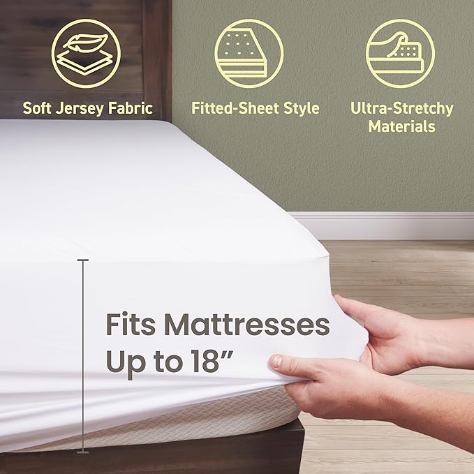 SafeRest Waterproof Mattress Protector King Size – Absorbent Breathable Soft Fitted Bed Cover with 18" Deep Stretchable Pockets – Machine Washable King Mattress Cover