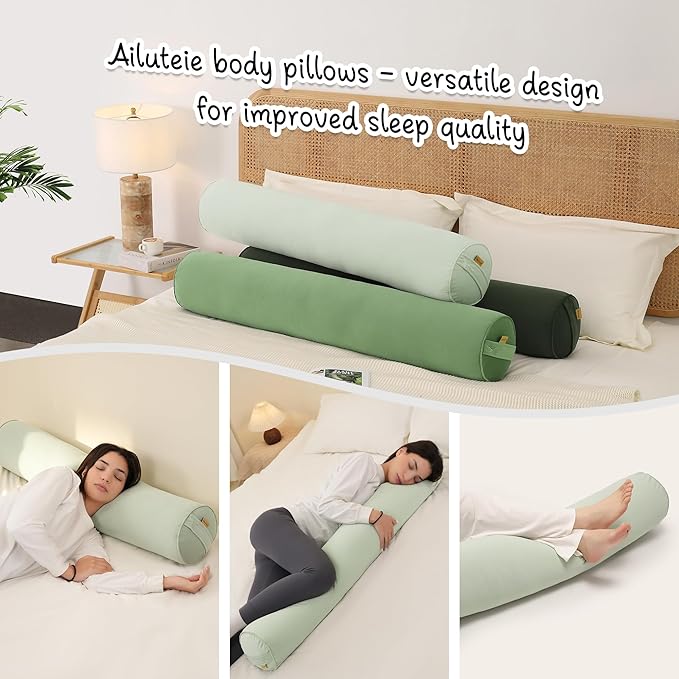 Body Pillow for Adults,Long Round Pillow,Big Cylindrical Pillow,Large Full Bolster Pillows for Side Sleepers (Celadon Green, 47.24"*7.87")