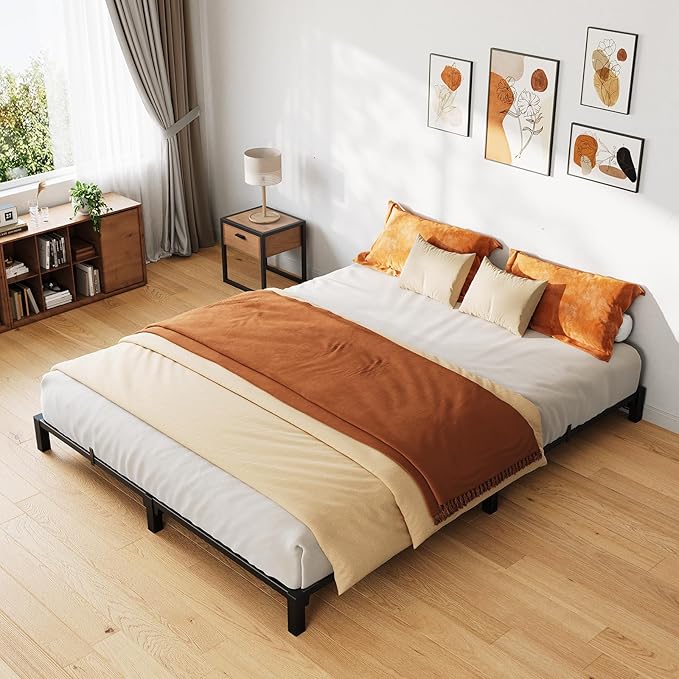 GarveeHome 6 in King Bed Frame, Heavy Duty Metal Platform Bed Frame with Durable Iron Slat Support and Legs, No Box Spring Required, No Screws Needed, Support Up to 800 LBS