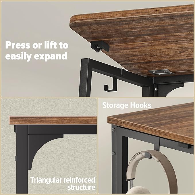 WOHOMO Folding Desk, Small Writing Desk 39.4", Space-Saving Foldable Laptop Table Writing Workstation for Home Office, Easy Assembly, Rustic Walnut