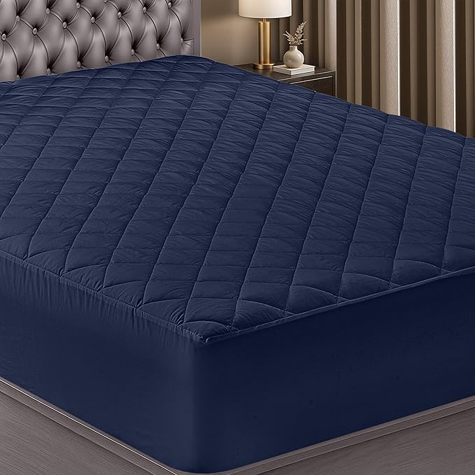 Utopia Bedding Quilted Fitted Mattress Pad, Twin Size, Elastic Fitted Mattress Topper Protector and Cover with Deep Pocket Stretches up to 16 Inches, Machine Washable (Navy)
