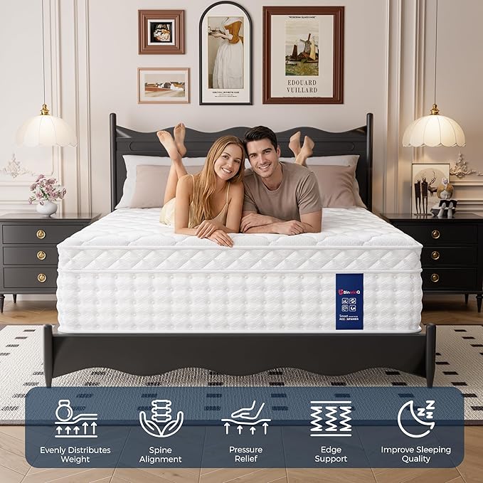 14 Inch Full Size Hybrid Mattress in a Box, Medium Firm Plush Mattress with Memory Foam & Individually Pocketed Springs, Zoned Support, Pressure Relief & Comfort Sleep, CertiPUR-US Certified