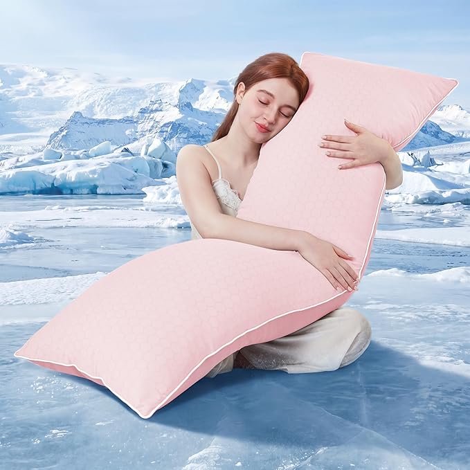 YZ HOME Cooling Body Pillow for Adults, Cold Touch Fabric, Blue Shredded Memory Foam, Support for Side Back Stomach Sleepers, Removable Washable Cover(Pink,20x54 inch)